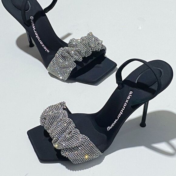 Alexander Wang Julie Scrunchie Embellished Slingback High Heel Sandals size 38 - Picture 9 of 16